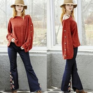 hashtag bell sleeved button sweater rust Medium
